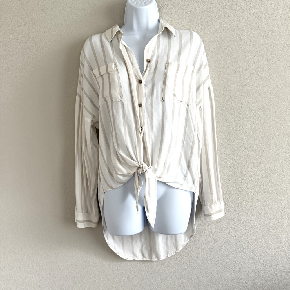 Anthropologie Maeve Striped Hi Low Blouse Womens Small Travel Oversized‎ Casual